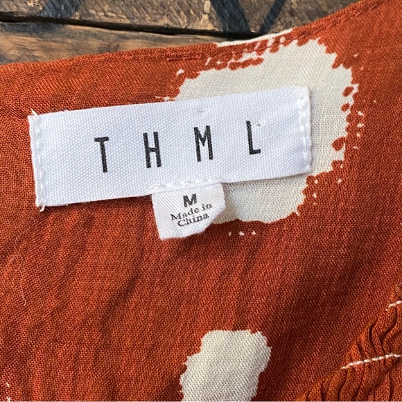 THML Rust Polka Dot Smocked Flutter Sleeve Dress - Picture 15 of 15